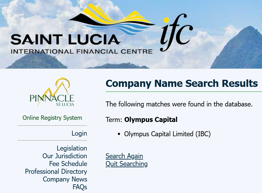 This section reviews the declared legal status of Olympus Capital Limited, including its place of registration and the absence of recognized regulatory licenses.