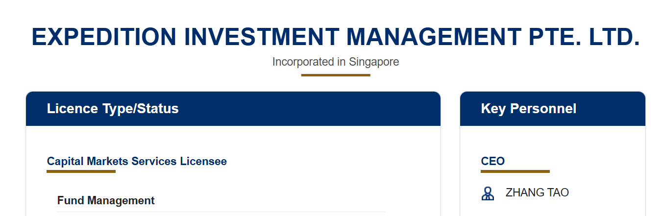 MAS register entry confirming the company's licensed fund management activities.