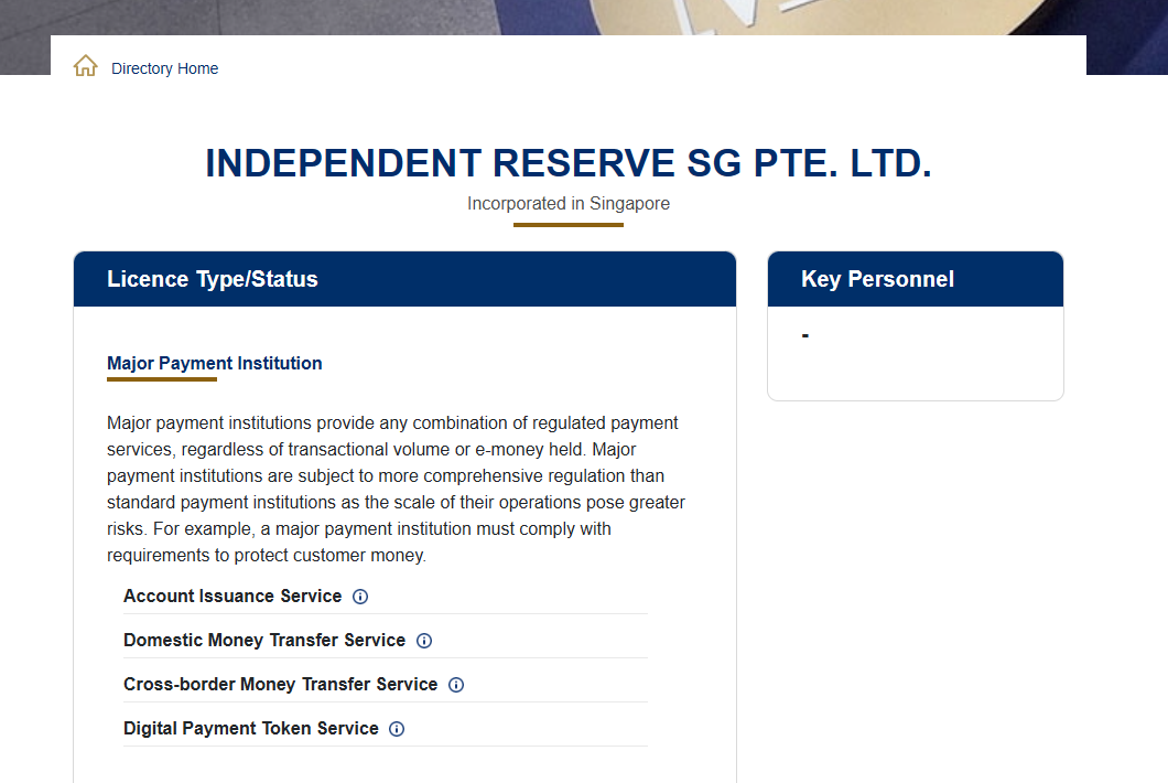 The company listed in MAS Financial Institutions Directory as Major Payment Institution, license PS20200517