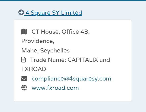 A screenshot from the official register of the FSA Seychelles regulator, confirming the existence of an offshore license.