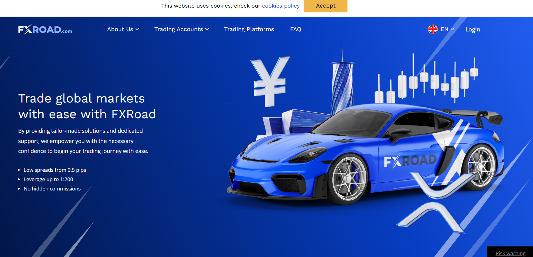 The homepage of the official fxroad.com website, which lacks the quick registration button.