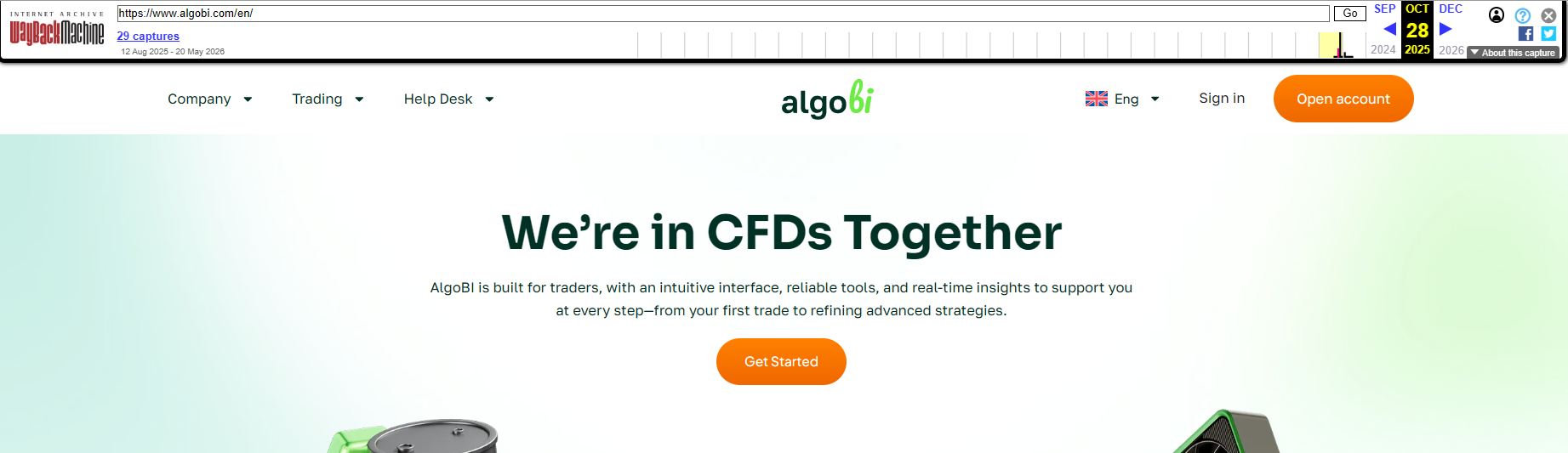 According to Wayback Machine captures, algobi.com only began operating as a functioning broker in the second half of 2025