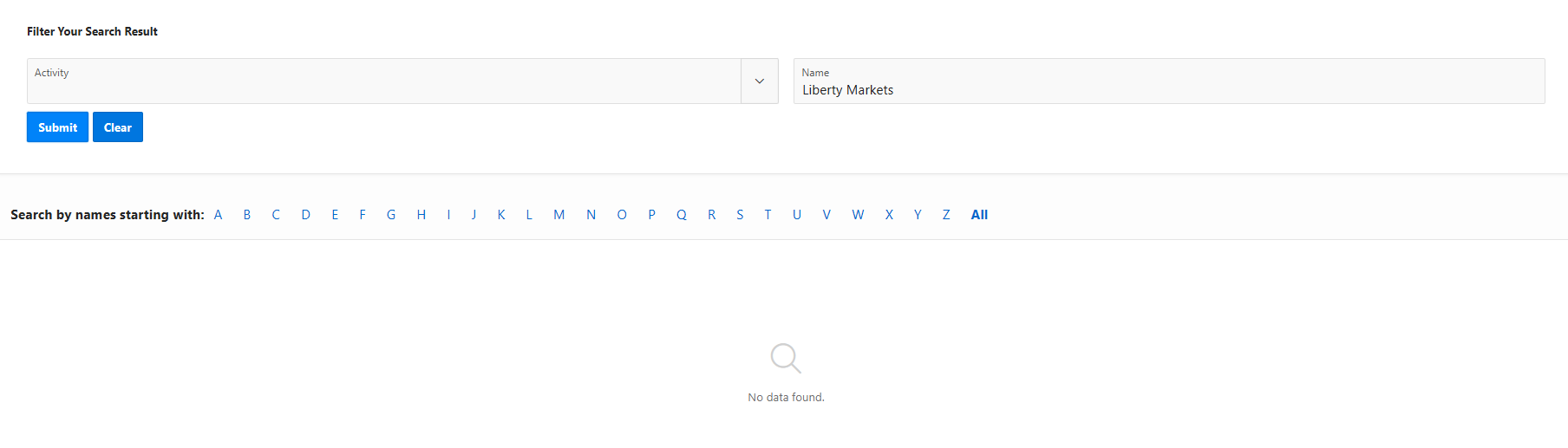 A search of the Mauritius FSC register returns no matches for Liberty Markets, confirming the broker holds no license there in its own name.